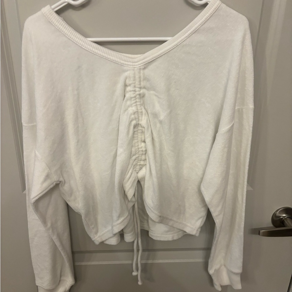 Aerie towel Terry cinch sweatshirt white soft lightweight size S
